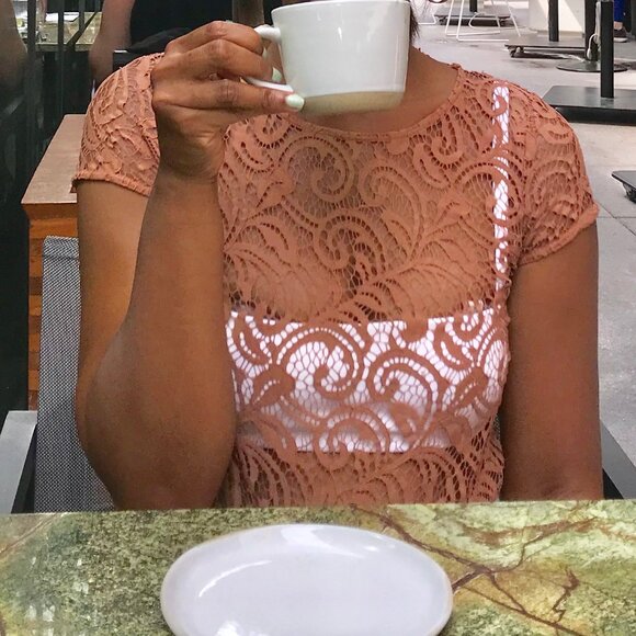 LOFT Tops - ANN TAYLOR WOMENS SHIRT BROWN SHORT SLEEVE LACE SHEER